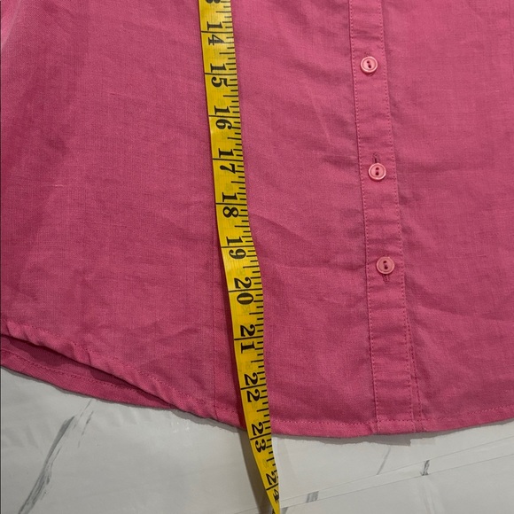 Fred David Petite Pink Linen Button Front 3/4 Sleeve Floral Embroidered Blouse - Picture 12 of 16